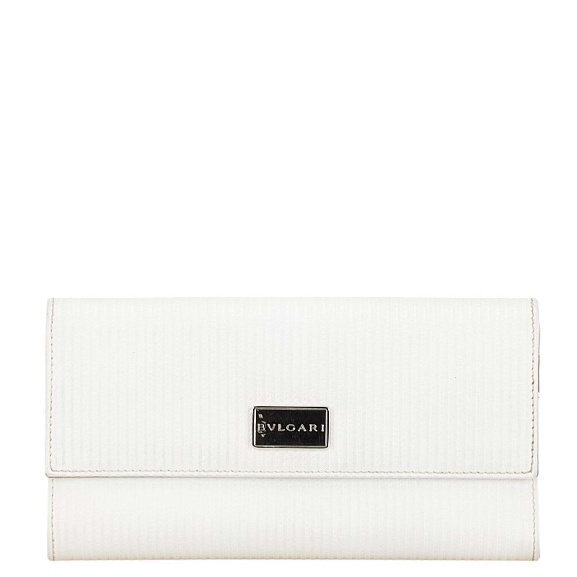 Bvlgari Millerige Long Wallet White Leather Women's